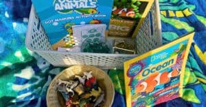 Ocean themed discovery box with learning activities for preschoolers