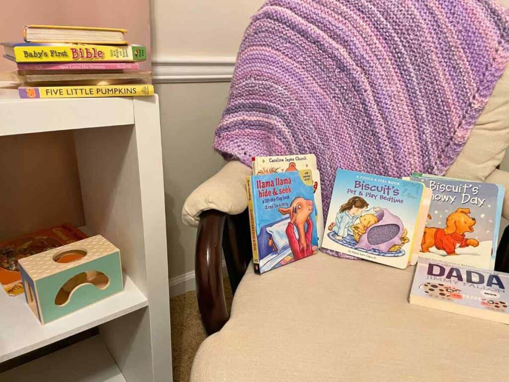 books for baby in a rocking chair