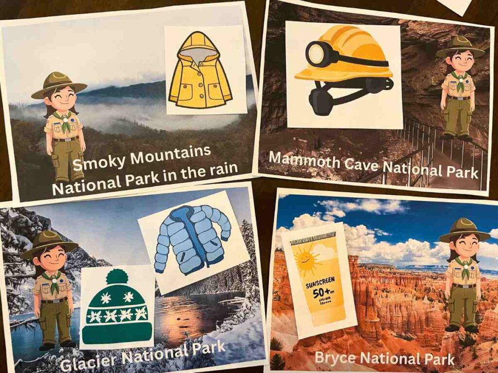 Dressing a park ranger for weather toddler printable activity 
