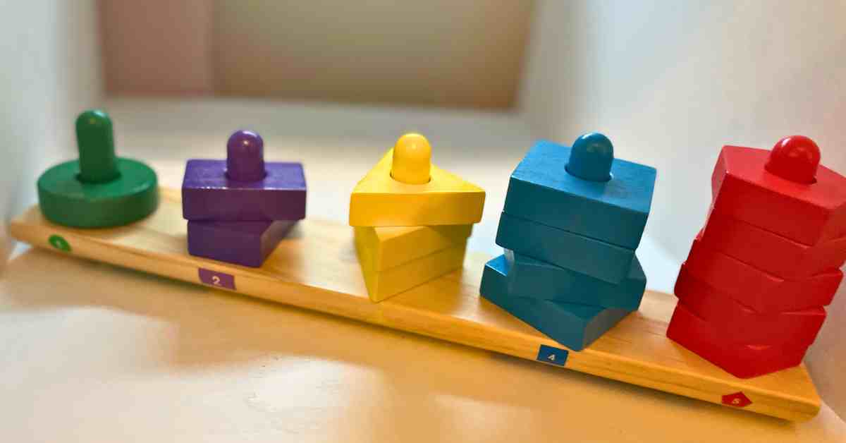 toddler stack and sort toy on shelf