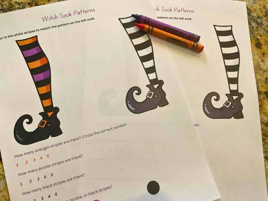Witch Sock Patterns Preschool Activity
