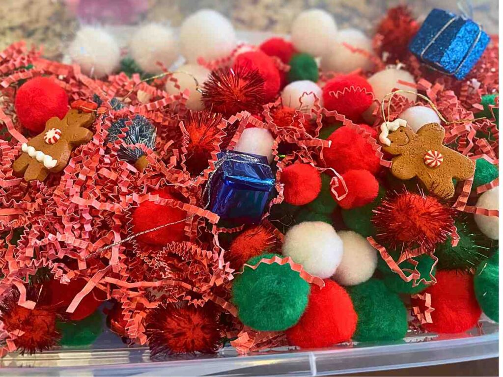 Christmas themed sensory bin