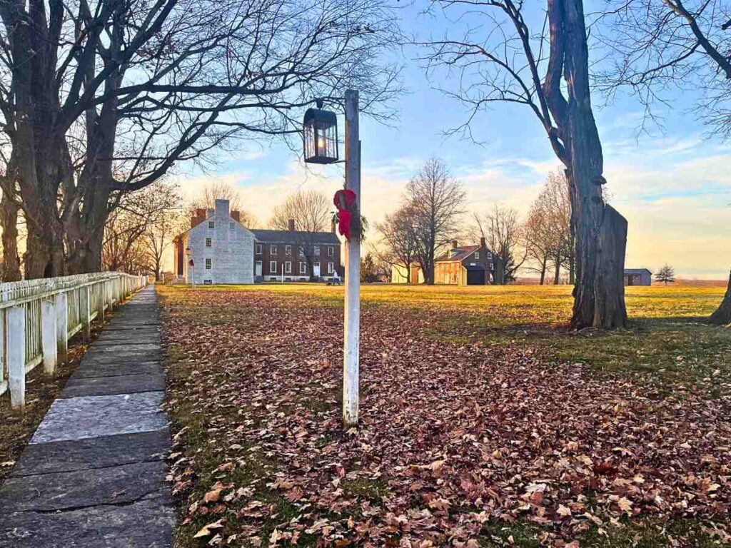 historic site decorated for Christmas