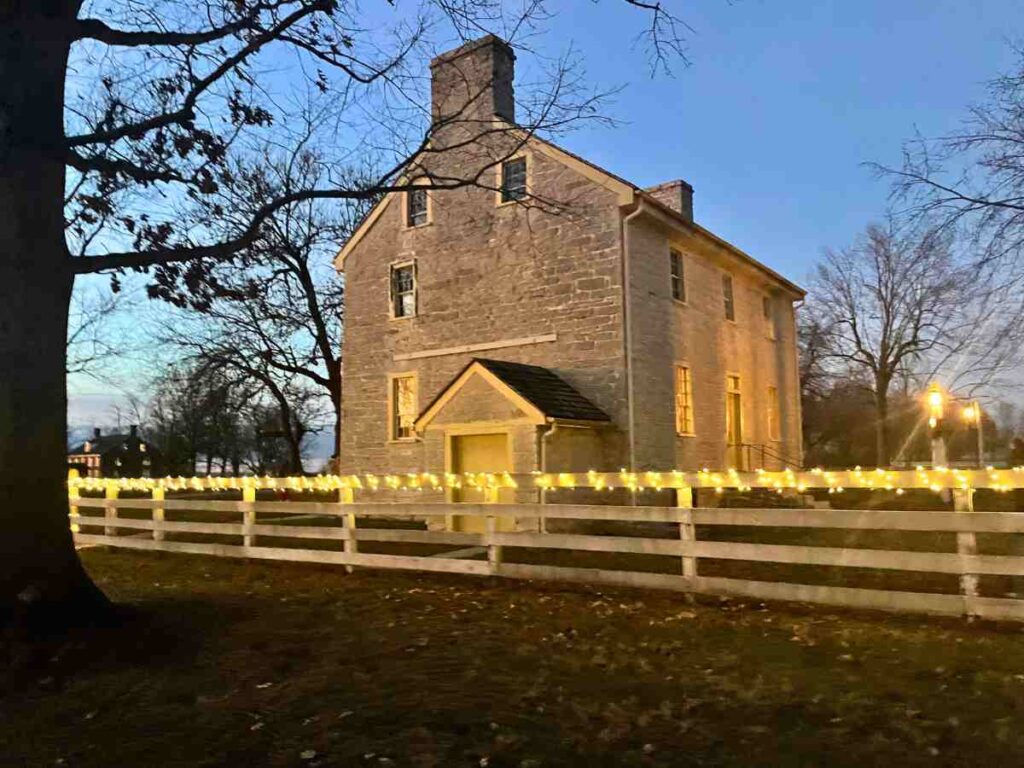 historic site decorated for Christmas