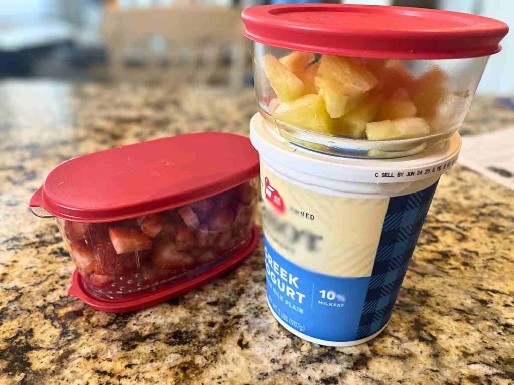 Fresh Fruit and Yogurt Prepped for Family Road Trip