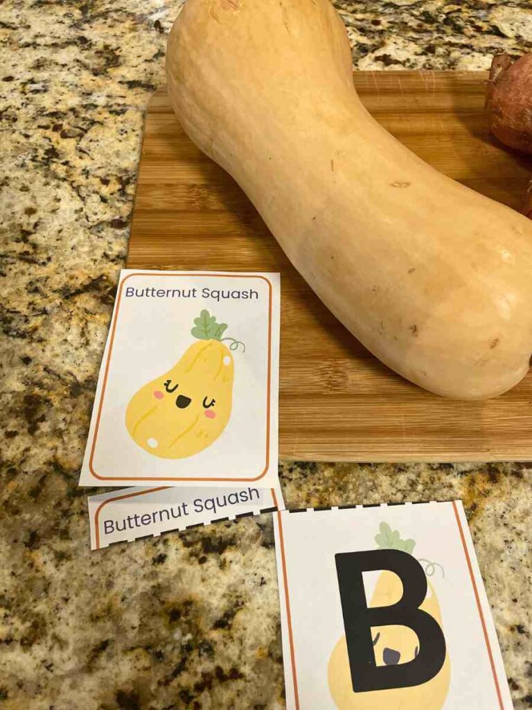 Matching Harvest Vegetables to Letter sounds preschool activity