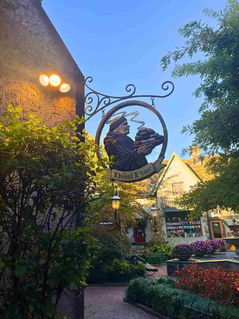 The Donut Friar sign in the Village in Gatlinburg, TN